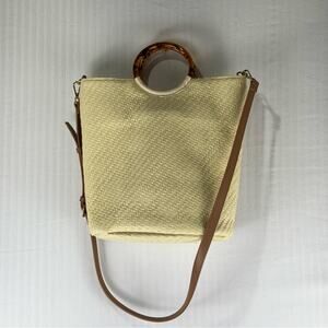 Banana Republic Natural Woven Paper Straw Tote Bag Tortoise Shell Coastal Boho